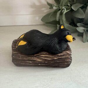 Kritter Hollows Black Bear Napping On Log Trinket Box Figurine from 1999